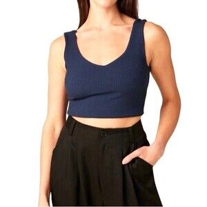 Amour Vert Rosa Paris Rib Tank in Ocean Size Small Navy Blue Sporty Active Top